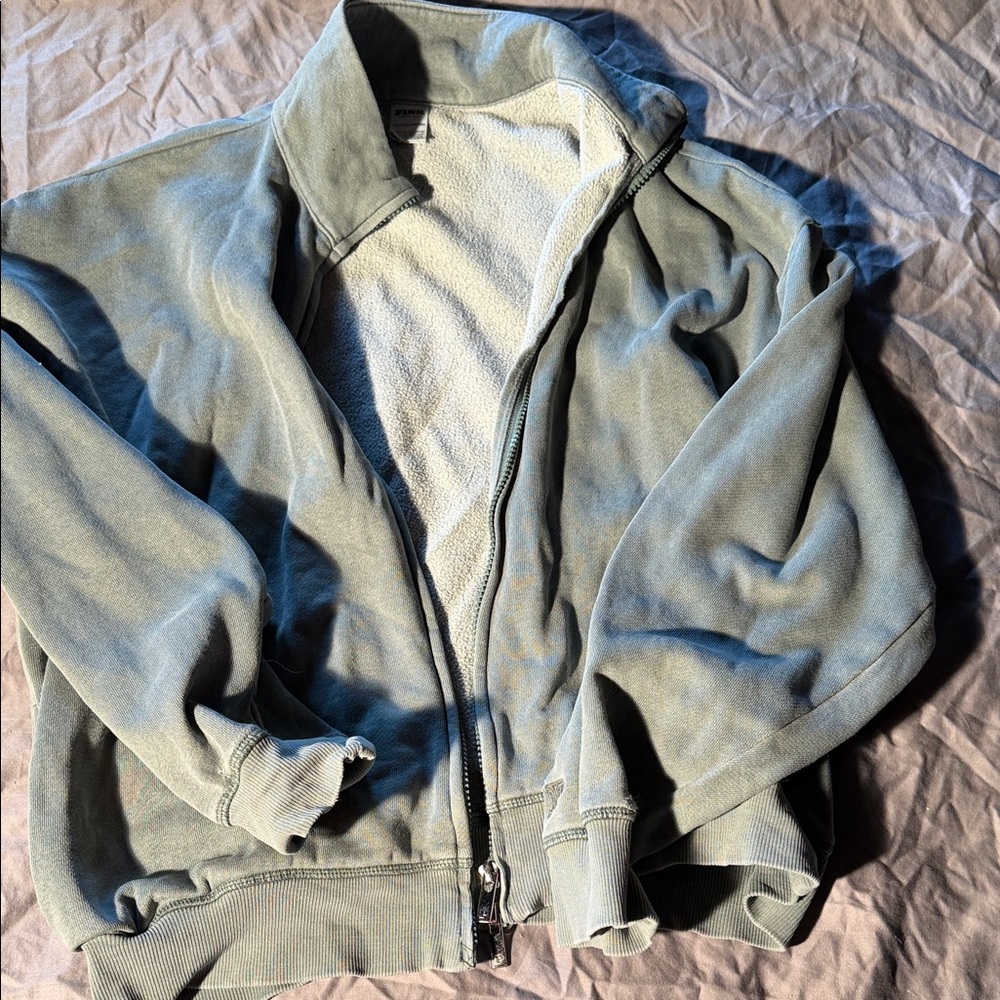 Light Sage Zip-Up Fleece Jacket